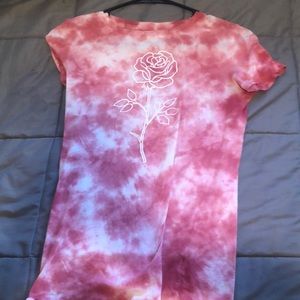 pink tie dye shirt with rose